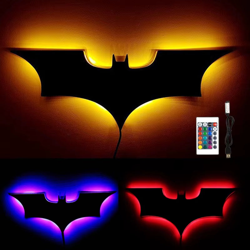 3D Bat Wall Lamp with RGB LED Lighting and Remote Control for Bedroom, Living Room, and Hallway Decor