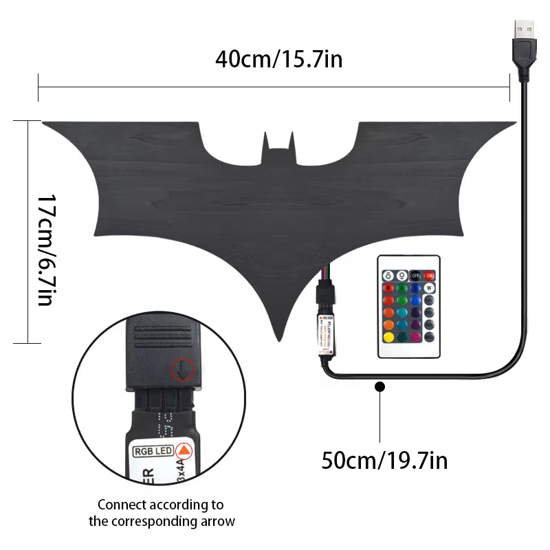 3D Bat Wall Lamp with RGB LED Lighting and Remote Control for Bedroom, Living Room, and Hallway Decor